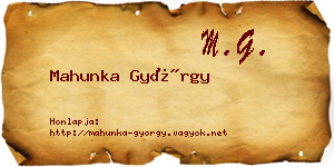 Mahunka György névjegykártya